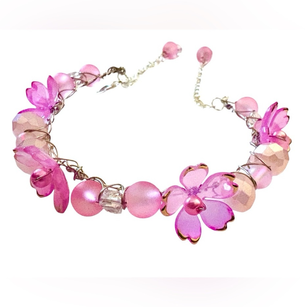 Fairy Bracelet with Lucite Flowers and Crystals with Chain Extenders